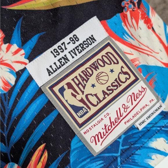Allen Iverson Sixers Floral Jersey Hardwood Classics HWC Mitchell and Ness Black - Picture 5 of 7